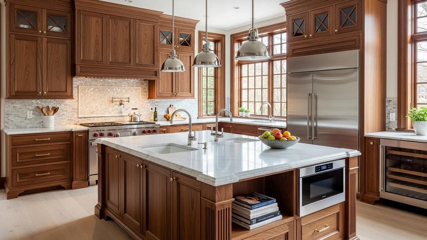 Bespoke luxury kitchen renovation in River Oaks, showcasing customized cabinetry and elegant design