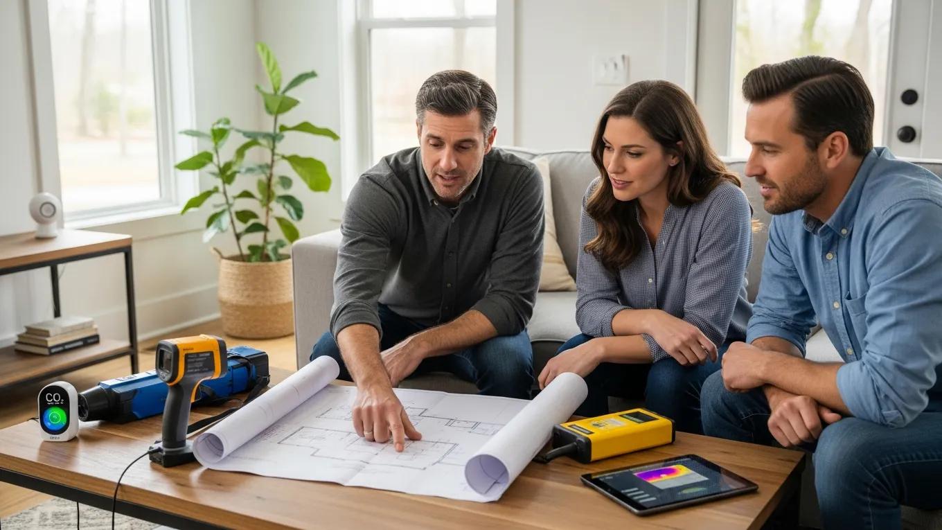 Building science expert consulting homeowners on enhancing indoor air quality in custom homes