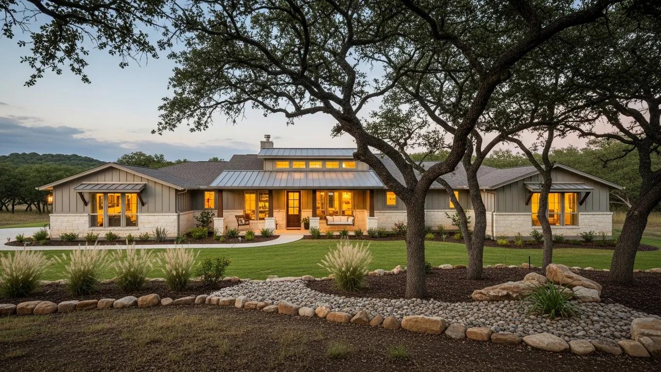 Custom ranch-style prefab home in Texas designed for storm resilience and aesthetic appeal