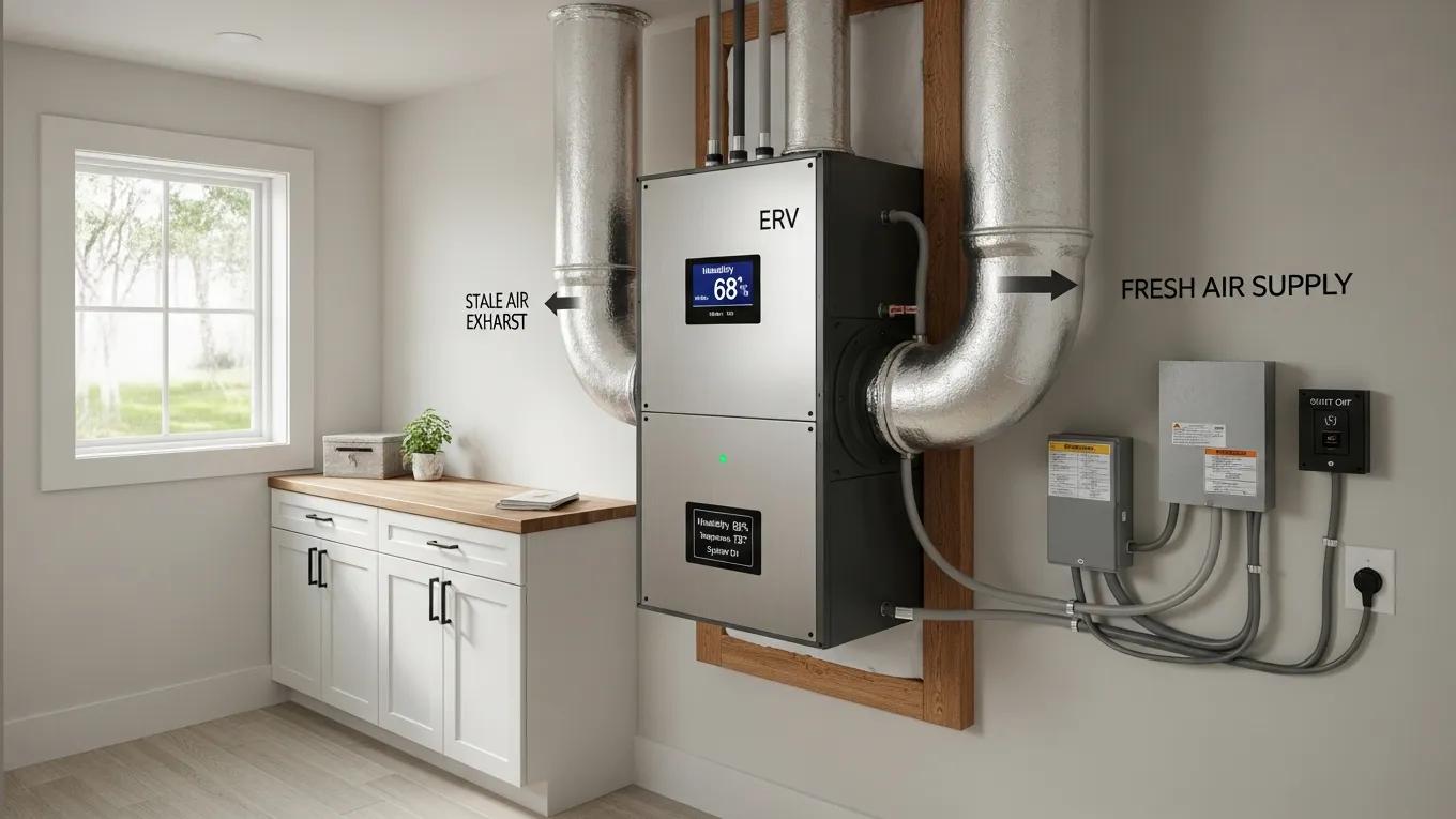 Energy Recovery Ventilation system in a custom home, illustrating advanced air quality solutions for Houston's climate