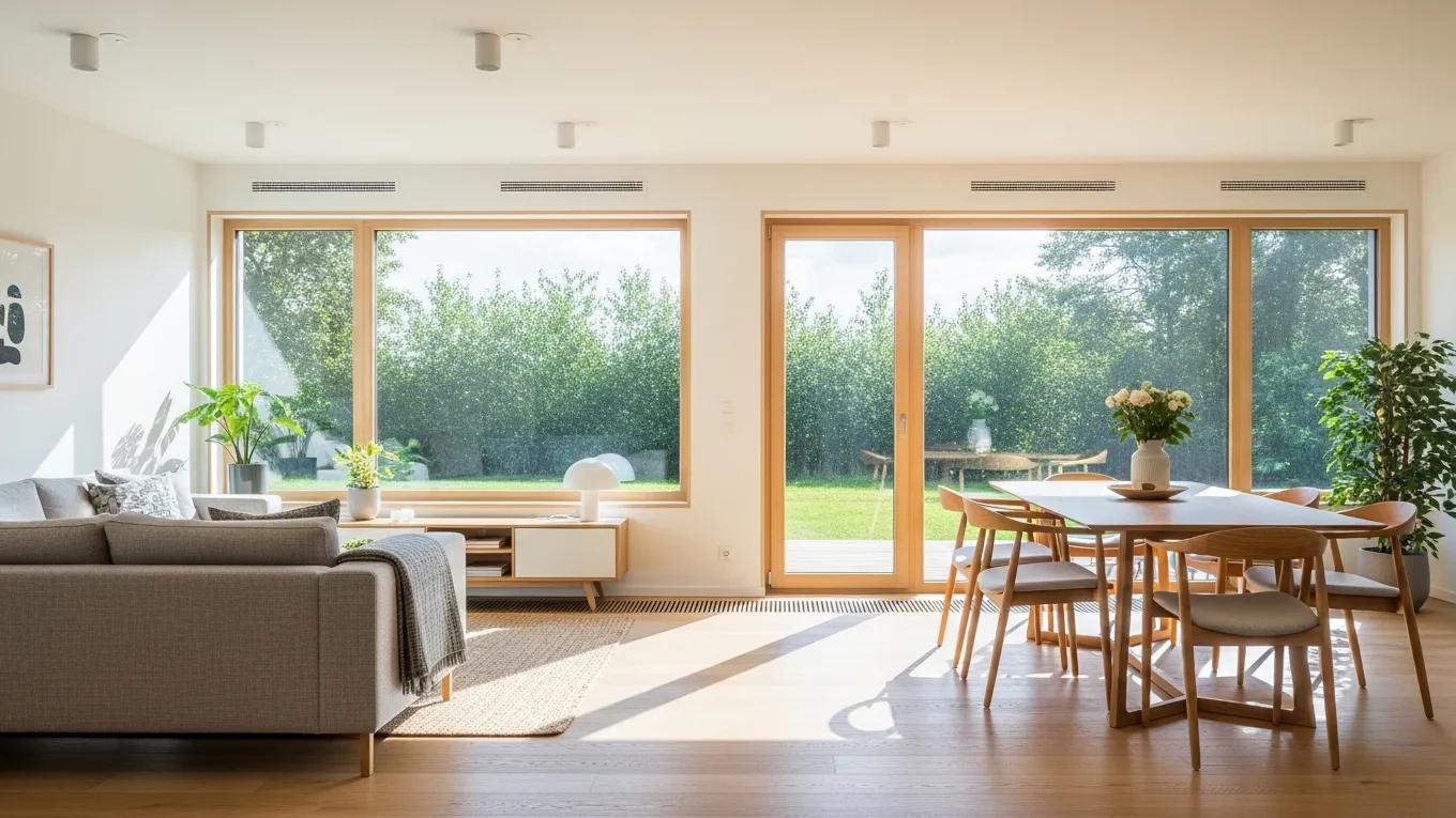 Interior of a passive house showcasing energy-efficient design and comfort