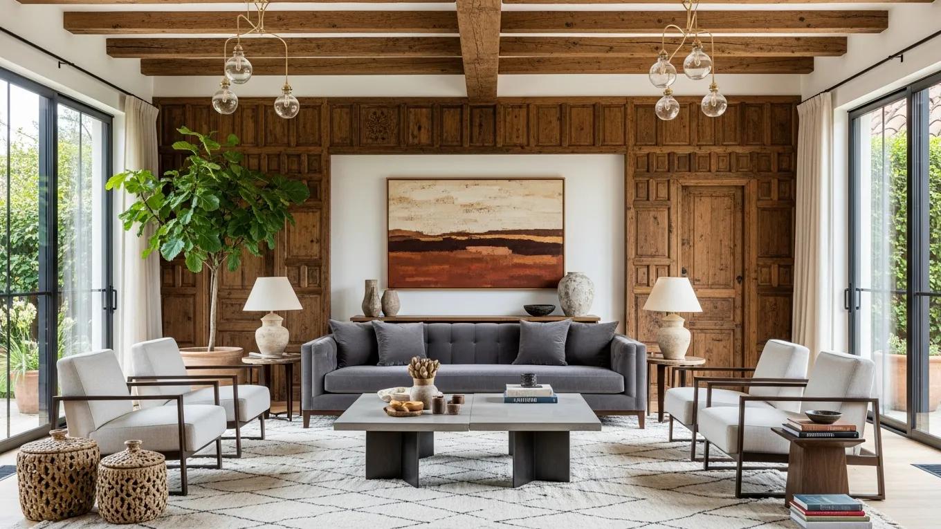 Living room design illustrating the fusion of heritage craftsmanship and contemporary luxury