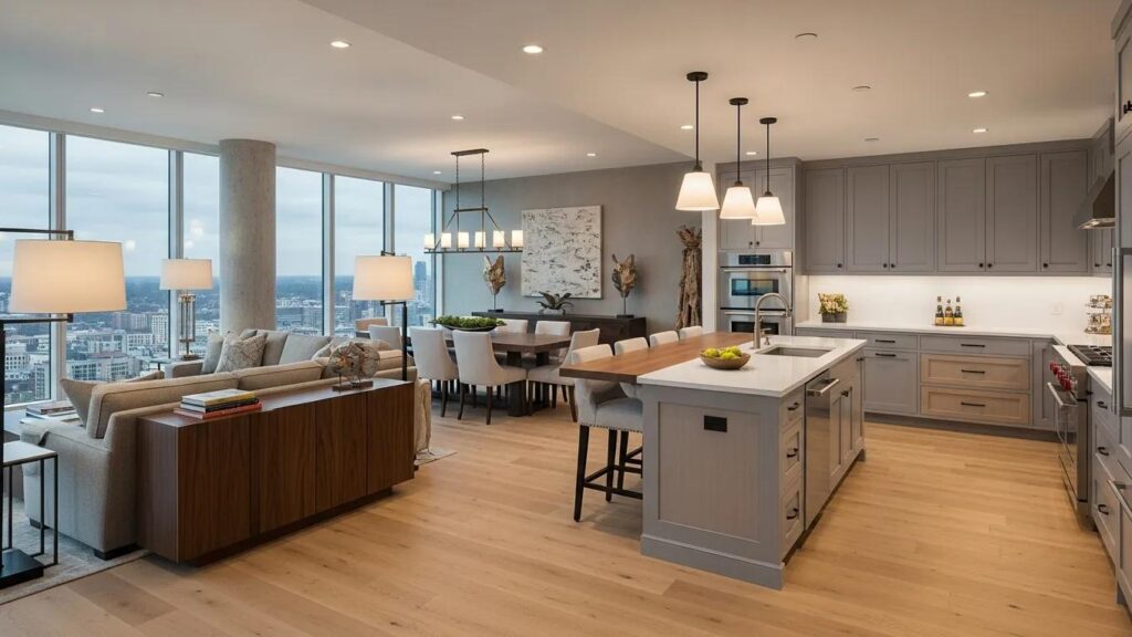Luxurious high-rise condo interior with modern design elements and premium finishes