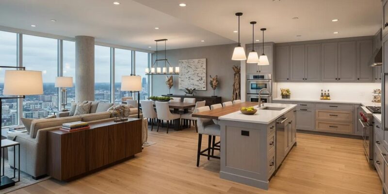 Luxurious high-rise condo interior with modern design elements and premium finishes
