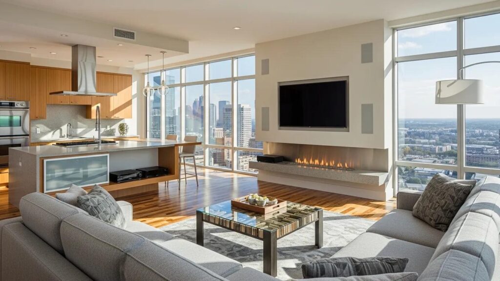 Luxurious Houston home interior emphasizing performance and comfort with natural light and sustainable materials