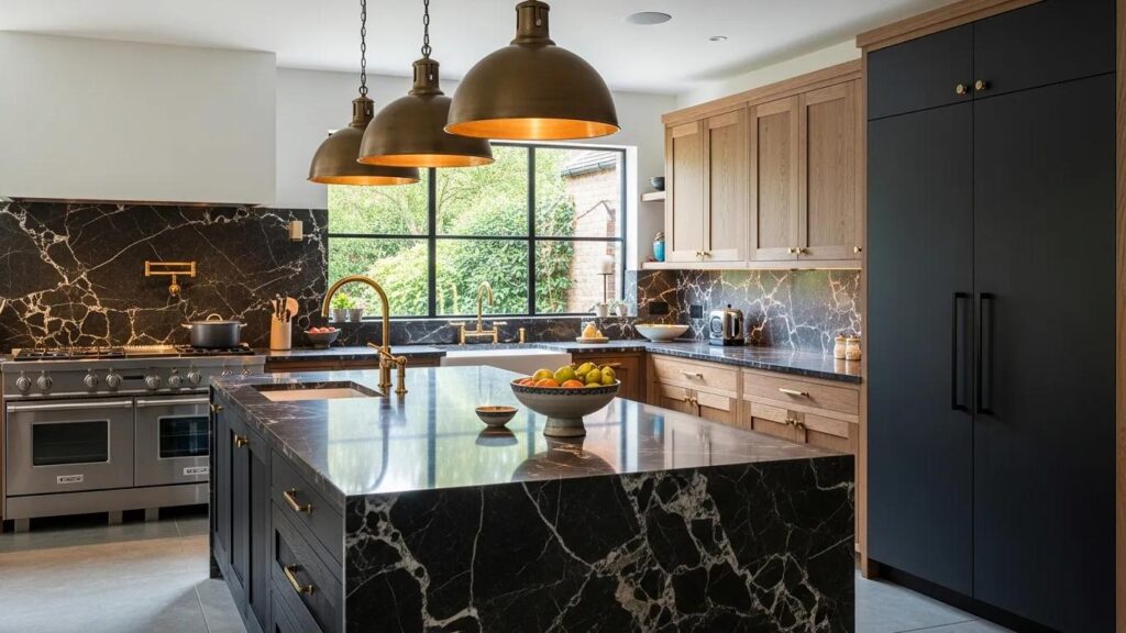 Luxurious kitchen interior featuring upscale design elements and sustainable materials