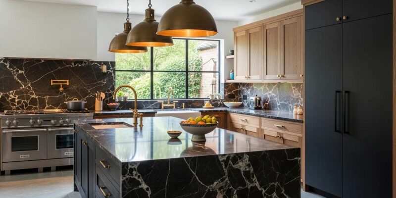 Luxurious kitchen interior featuring upscale design elements and sustainable materials