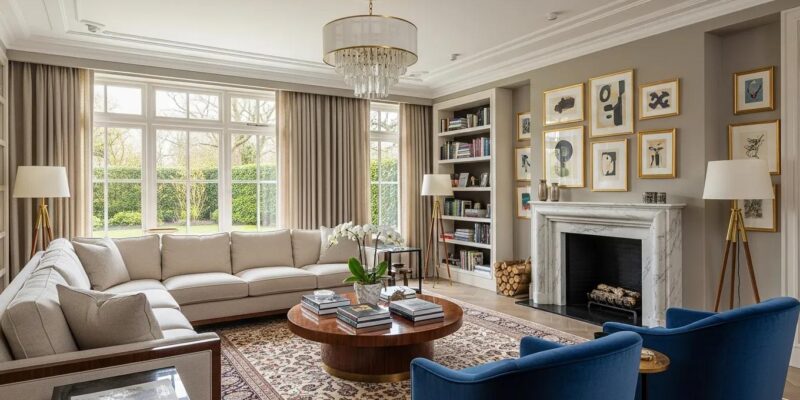 Luxurious living room with elegant furniture and high-end decor, showcasing quality craftsmanship