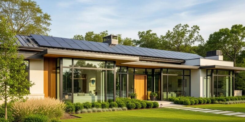 Luxury energy-efficient home in Houston with solar panels and modern design