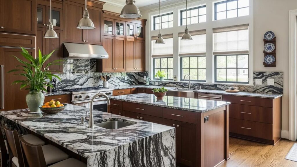 Luxury kitchen renovation in Houston featuring eco-friendly finishes and custom design elements