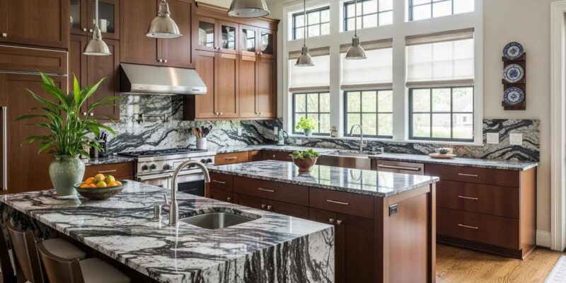 Luxury kitchen renovation in Houston featuring eco-friendly finishes and custom design elements