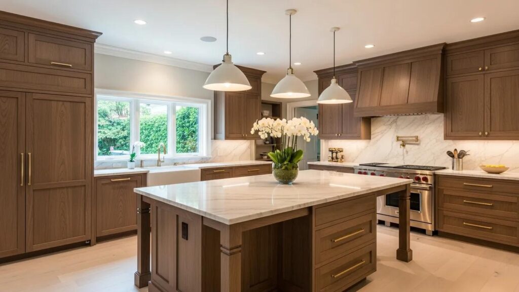 Luxury kitchen with custom cabinetry and high-end finishes highlighting exquisite craftsmanship