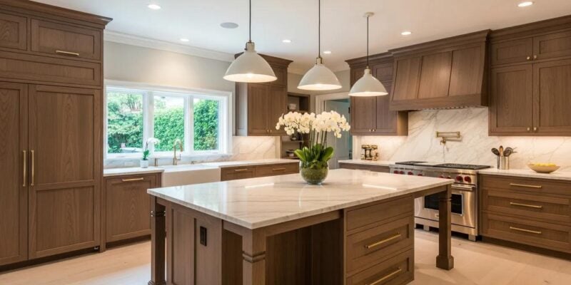 Luxury kitchen with custom cabinetry and high-end finishes highlighting exquisite craftsmanship