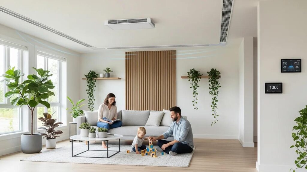 Modern custom home interior highlighting advanced ventilation systems for optimal indoor air quality