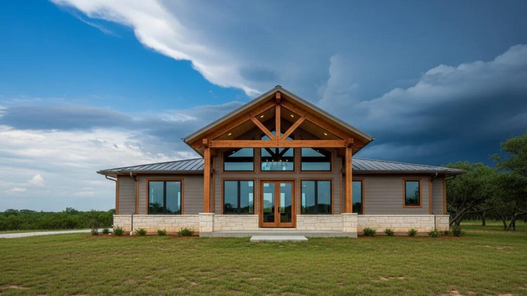 Modern prefabricated home in Texas showcasing storm resistance and durable construction