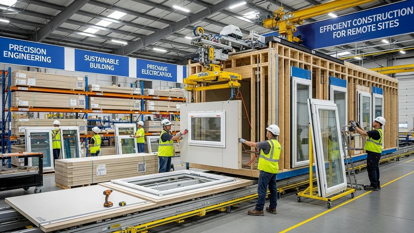 Modular home construction in a factory showcasing speed and precision in building