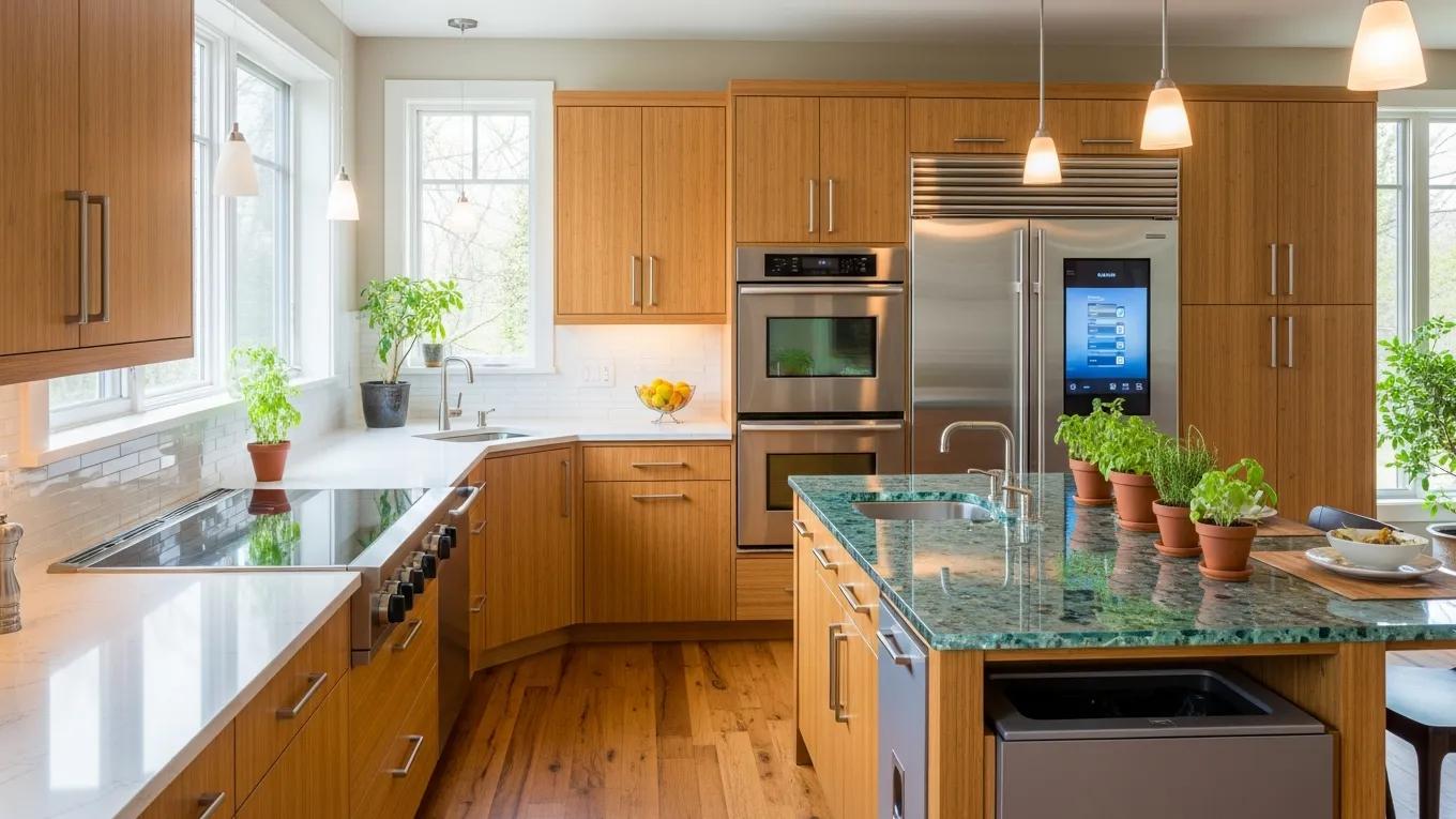 Sustainable luxury kitchen design with eco-friendly materials and energy-efficient appliances